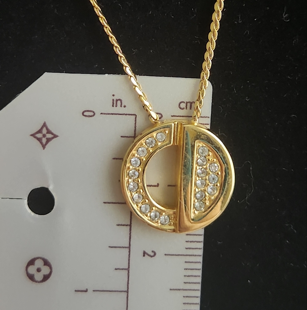 20. 💎 Christian Dior CD Logo Gold Plated Necklace With Crstal Accents ooo - Picture 4 of 6